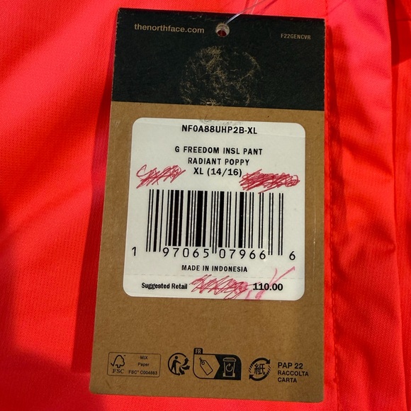 NWTs The North Face Girls Freedom Insulated Ski Pant. Radiant Poppy. XL (14/16) - Picture 8 of 14